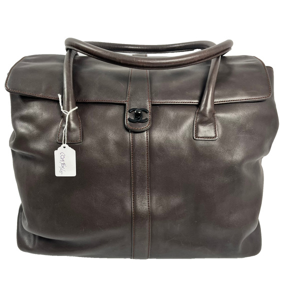 CHANEL Handbags - Chanel Travel Bag Dark Brown Lambskin Leather Vintage 1997-1999 w/COA